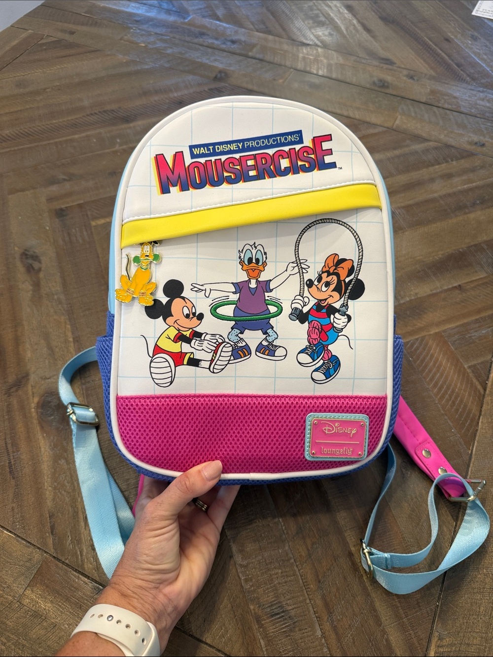 Disney Mousercise Loungefly Backpack – Pink, Yellow & Light Blue